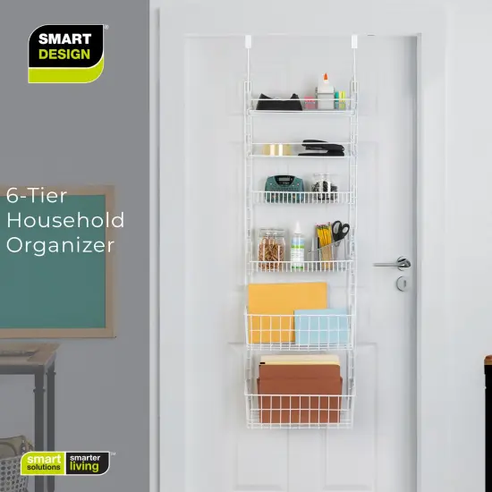 Smart Design Over The Door Pantry Organizer Rack with 6 Adjustable Shelves - White {6}