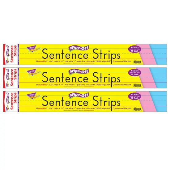 Multicolor Wipe-Off&reg; Sentence Strips, 24", 30 Per Pack, 3 Packs {1}