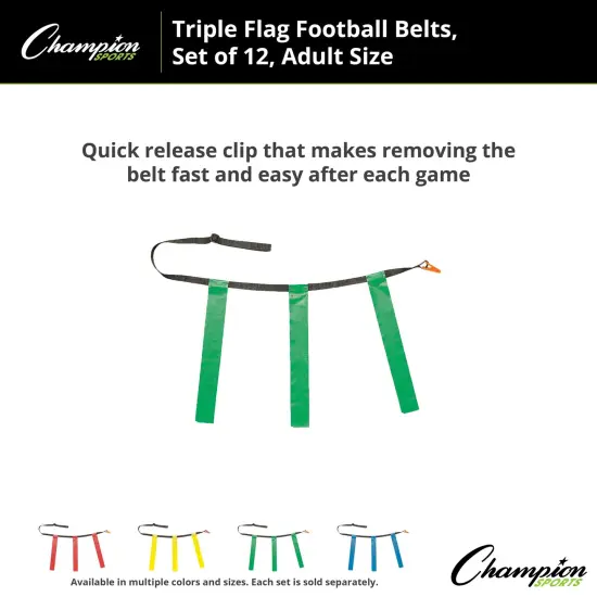 Triple Flag Football Set, Adult Size, Green, 32"-39", 12 per pack {3}