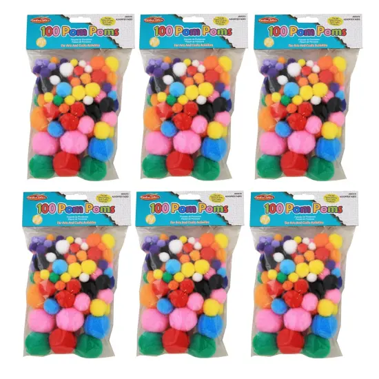 Pom-Poms, Assorted Sizes/Colors, 100 Per Bag, 6 Bags {1}