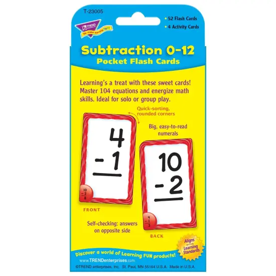 Subtraction 0-12 Pocket Flash Cards, 6 Packs {3}