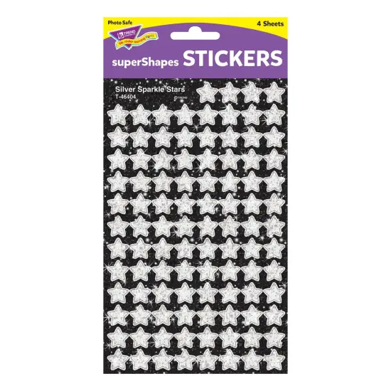 Silver Sparkle Stars superShapes Stickers-Sparkle, 400 Per Pack, 6 Packs {3}