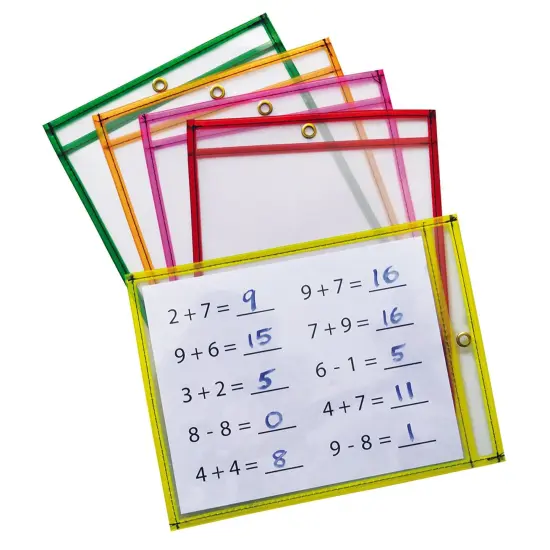 Dry Erase Pockets, 5 Assorted Neon Colors, 9" x 12", 10 Pockets {1}