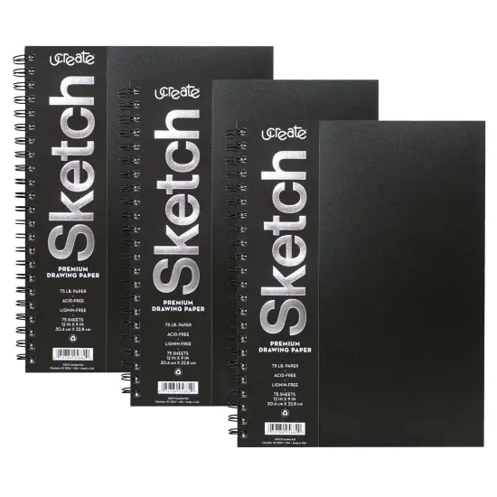 Poly Cover Sketch Book, Heavyweight, 12" x 9", 75 Sheets, Pack of 3 {1}