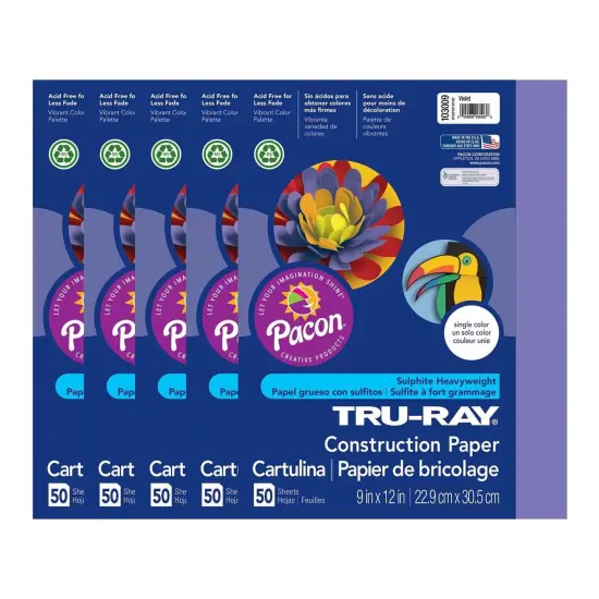 Construction Paper, Violet, 9" x 12", 50 Sheets Per Pack, 5 Packs {1}