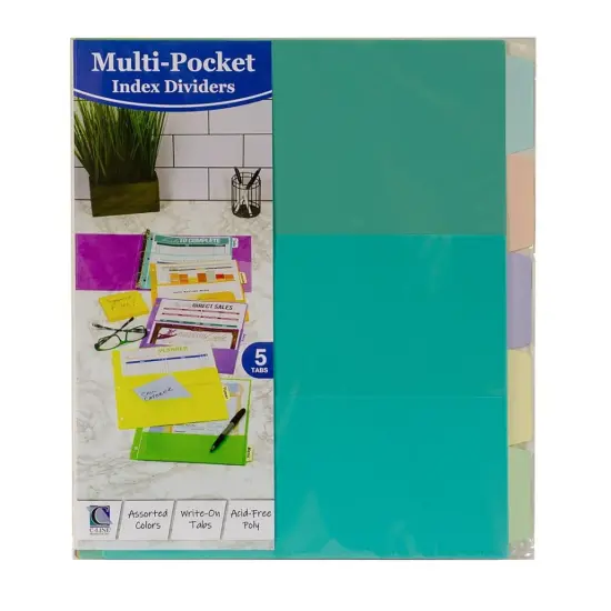 5-Tab Index Dividers with Multi-Pockets, Bright Color Assortment, 8-1/2 x 11, 3 Sets {2}