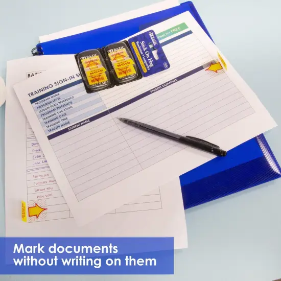 Yellow Color Printed Sign Here Flags with Dispenser, 50 Per Pack, 12 Packs {2}