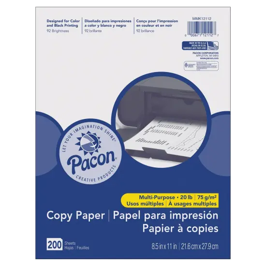 Multi-Purpose Paper, White, 20 lb., 8-1/2" x 11", 200 Sheets Per Pack, 3 Packs {3}