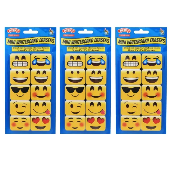 Non-Magnetic Mini Whiteboard Erasers, Emotions Icons, 10 Per Pack, 3 Packs {1}