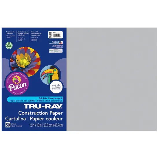 Construction Paper, Gray, 12" x 18", 50 Sheets Per Pack, 5 Packs {2}