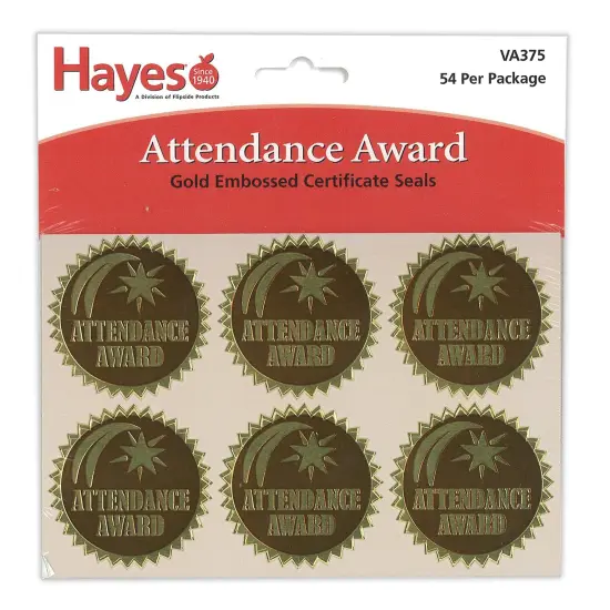 Gold Foil Embossed Seals, Attendance Award, 54 Per Pack, 3 Packs {2}
