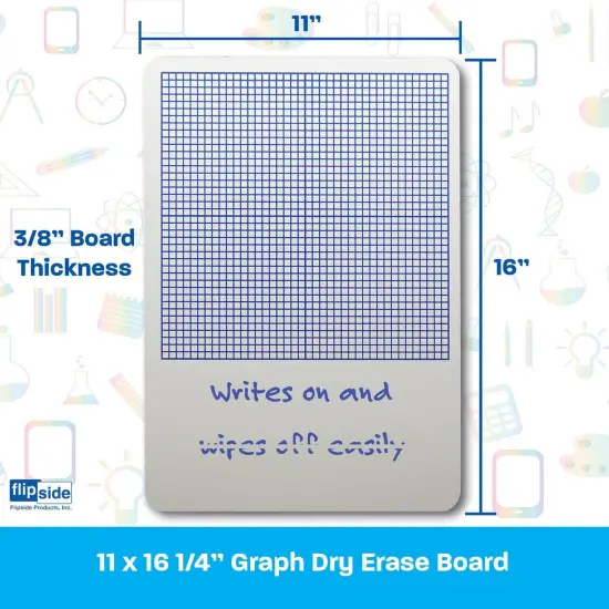 0.25" Graph Dry Erase Board, 11" x 16", Pack of 3 {4}