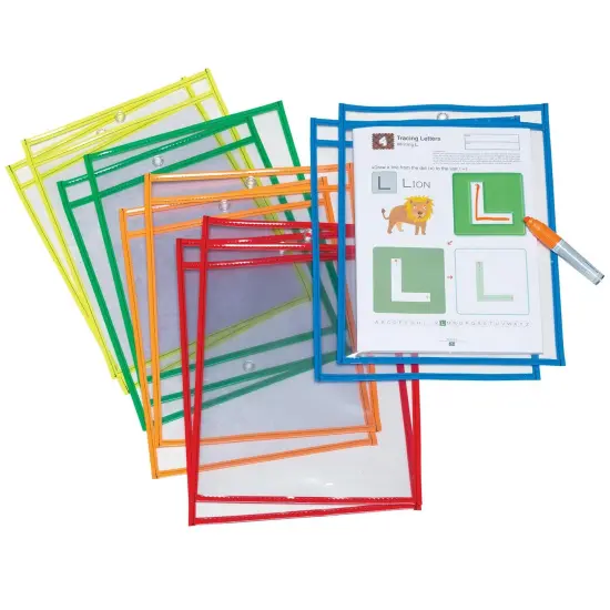 Dry Erase Pockets, 5 Assorted Bright Colors, 10" x 13-1/2", 10 Pockets {1}