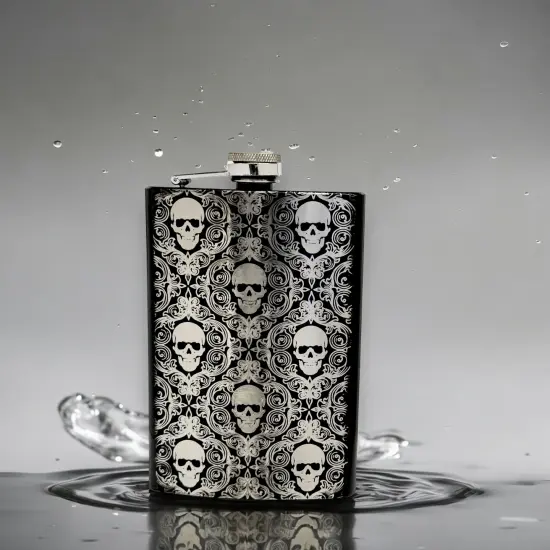 8oz BLACK Gothic Baroque Flask {6}