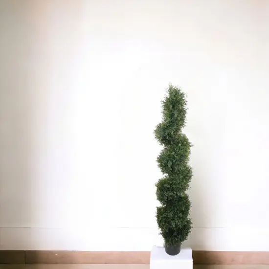 5ft Spiral Cedar Topiary Tree in Black Pot by Floral Home&reg; {5}