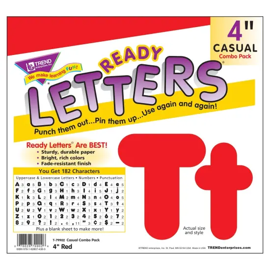 Red 4-Inch Casual Uppercase/Lowercase Combo Pack Ready Letters&reg;, 182 Per Pack, 3 Packs {4}