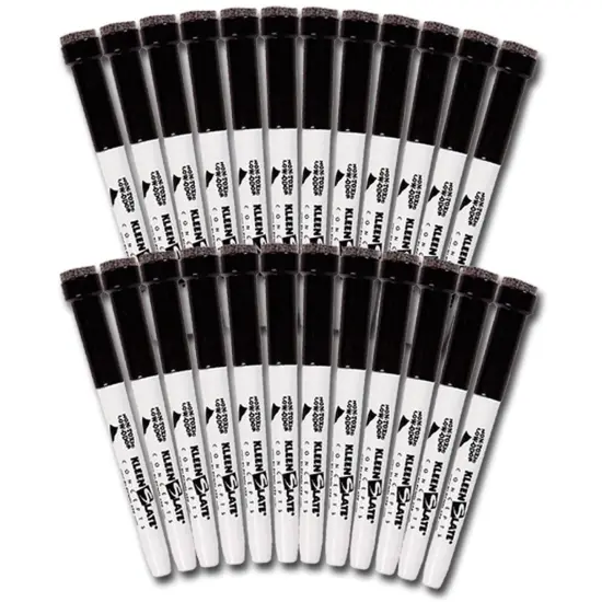 Dry Erase Student Markers with Erasers, Fine Point, Black, Pack of 24 {1}