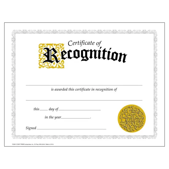 Certificate of Recognition Classic Certificates, 30 Per Pack, 6 Packs {2}