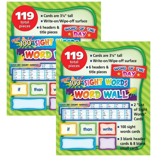 First 100 Sight Words Pocket Chart Cards, 119 Pieces Per Pack, 2 Packs {1}