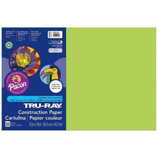 Construction Paper, Brilliant Lime, 12" x 18", 50 Sheets Per Pack, 5 Packs {2}