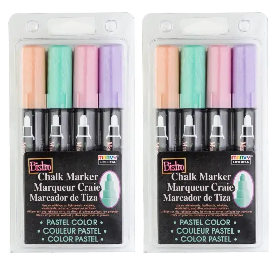 Bistro Chalk Markers, Broad Tip, Blush Pink, Peppermint, Pastel Peach, Pale Violet, 4 Per Pack, 2 Packs {1}