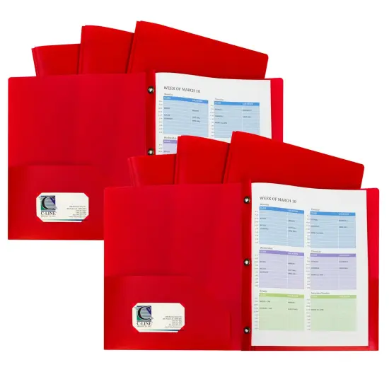 Two-Pocket Heavyweight Poly Portfolio Folder with Prongs, Red, 10 Per Pack, 2 Packs {1}