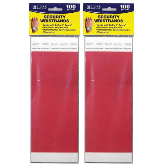 DuPont&trade; Tyvek&reg; Security Wristbands, Red, 100 Per Pack, 2 Packs {1}