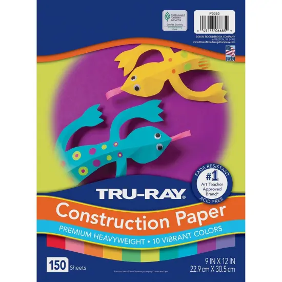 Construction Paper, 10 Vibrant Colors, 9" x 12", 150 Sheets Per Pack, 3 Packs {2}