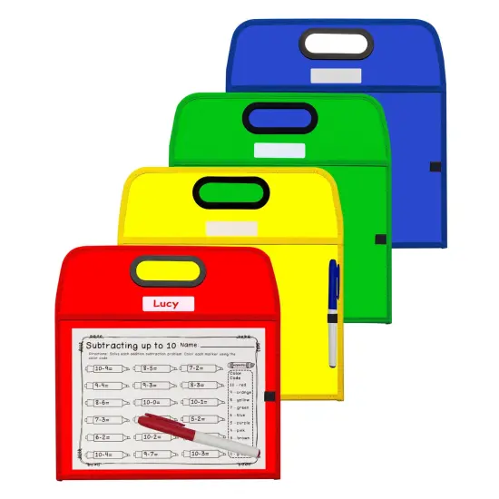 Portable Dry Erase Pockets - Study Aid, Assorted Primary Colors, 10 x 13, Pack of 3 {2}