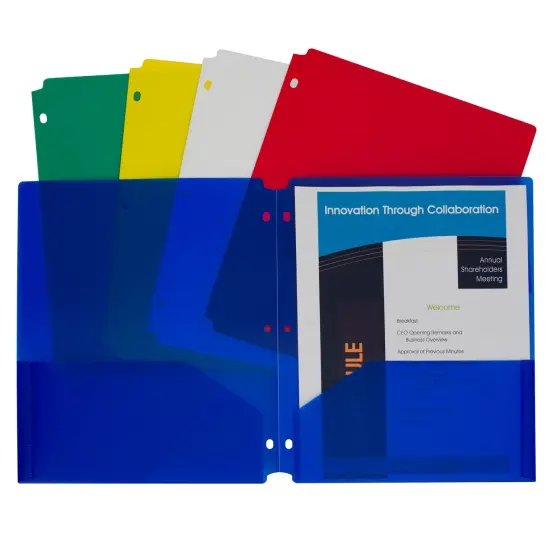 Two-Pocket Heavyweight Poly Portfolio Folder with Three-Hole Punch, Assorted Primary Colors, 10 Per Pack, 2 Packs {2}