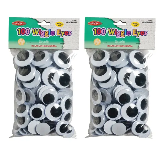 Wiggle Eyes, Jumbo Round, Assorted Sizes, Black, 100 Per Pack, 2 Packs {1}