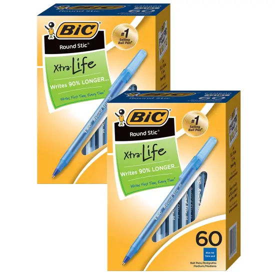 Round Stic&reg; Xtra Life Ball Pen, Blue, 60 Per Pack, 2 Packs {1}