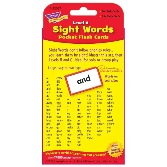 Sight Words &ndash; Level A Pocket Flash Cards, 6 Packs {4}