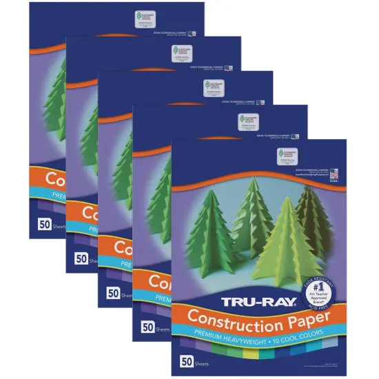 Construction Paper, Cool Assorted, 12" x 18", 50 Sheets Per Pack, 5 Packs {1}