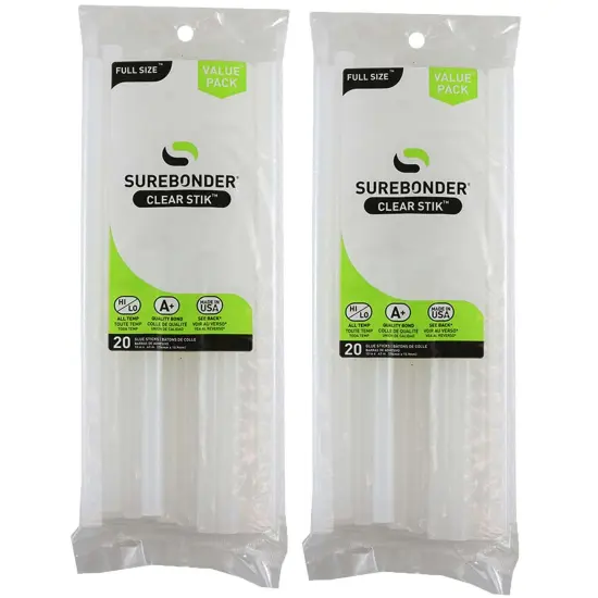 Dual Temp Full Size Glue Stick, Clear, 10" x 7/16" 20 Per Pack, 2 Packs {1}