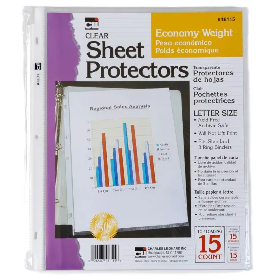 Sheet Protectors, Economy Weight, Letter Size, Clear, 15 Per Packk, 12 Packs {2}