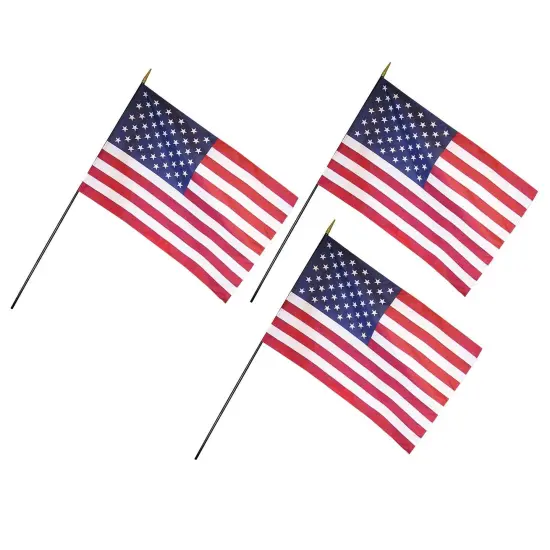 U.S. Classroom Flag with Staff, 12" x 18", Pack of 3 {1}
