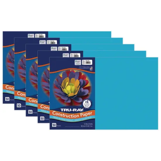 Construction Paper, Atomic Blue, 12" x 18", 50 Sheets Per Pack, 5 Packs {1}