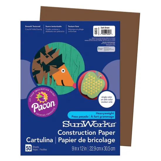Construction Paper, Dark Brown, 9" x 12", 50 Sheets Per Pack, 10 Packs {3}