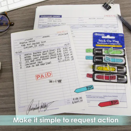 Neon Color Printed Sign Here Flags with Dispenser, 100 Per Pack, 12 Packs {3}