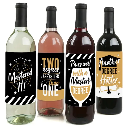 Big Dot of Happiness Mastered It - Master's Degree Graduation Party Decorations for Women and Men - Wine Bottle Label Stickers - Set of 4 {1}