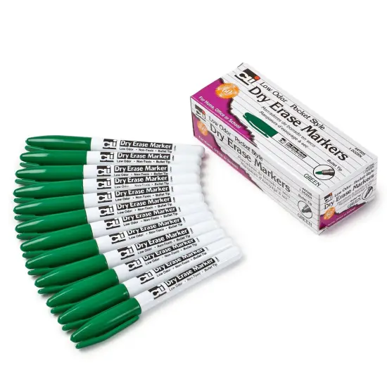Dry Erase Markers, Low Odor, Pocket Style, Bullet Tip, Green, 12 Per Box, 3 Boxes {3}