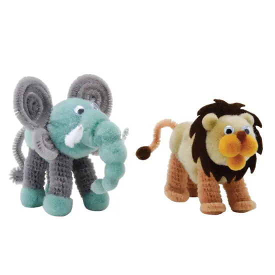 Pom Pon Animal Kit, Lion & Elephant, Assorted Sizes, 2 Animals Per Kit, 6 Kits {3}