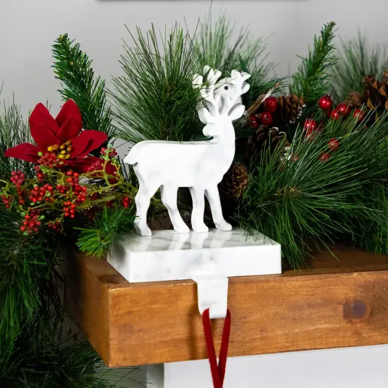 Northlight Marbled Standing Deer Christmas Stocking Holder - 7.5" - White and Black {4}