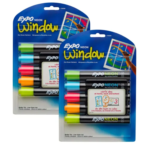 Neon Dry Erase Marker, Bullet Tip, Assorted, 5 Per Pack, 2 Packs {1}