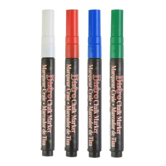 Bistro Chalk Markers, Fine Tip, Red, Green, Blue, White, 4 Per Pack, 2 Packs {4}