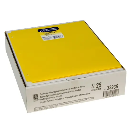 Two-Pocket Heavyweight Poly Portfolio Folder with Three-Hole Punch, Yellow, Pack of 25 {1}
