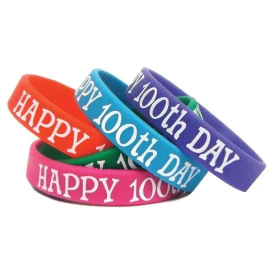 Happy 100th Day Wristband Pack, 10 Per Pack, 6 Packs {2}