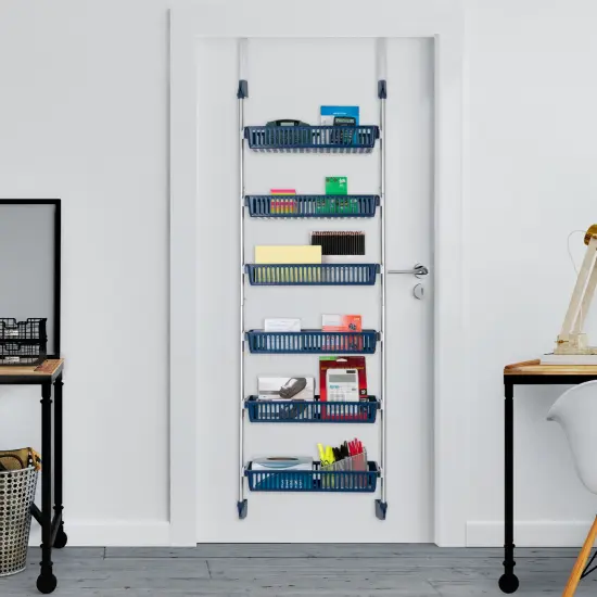 Smart Design 6-Tier Over-The-Door Hanging Pantry Organizer with 6 Full Baskets - Blue {3}