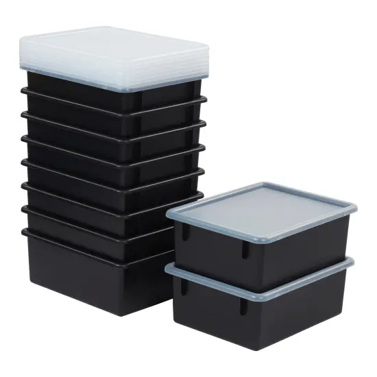 Letter Size Deep Tray with Lid, Storage Bin, 10-Piece Black {1}